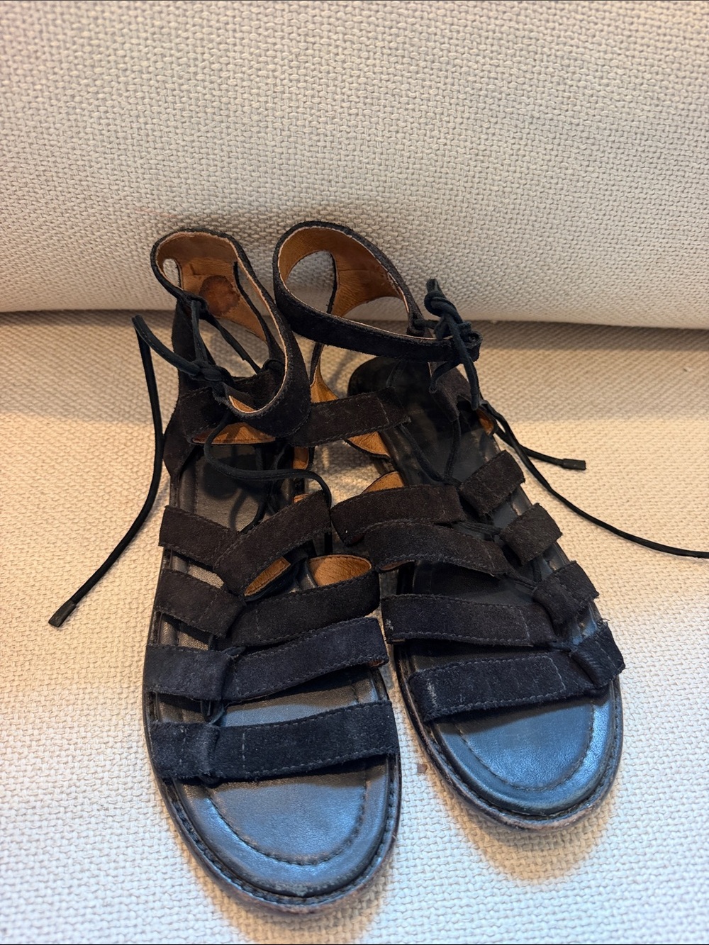 Frye Women's Black Suede Lace-Up Gladiator Sandals